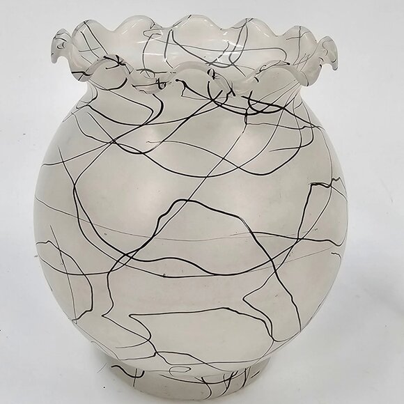 Pair of Vintage Anchor Hocking Frosted DRIZZLE Glass Vases Spaghetti String MCM - Picture 3 of 8